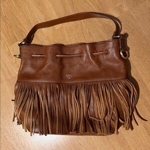 Fossil Brown Leather Fringe Bag